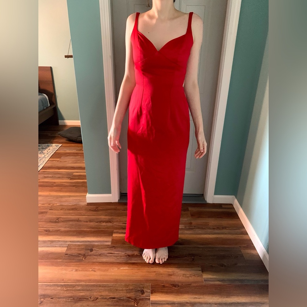 Red floor length formal dress